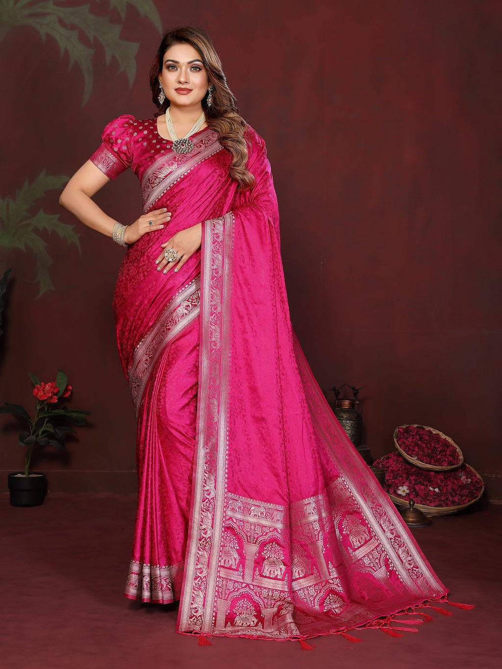Luxury Soft Satin Silk Hand Dyed Gala Pallu Saree