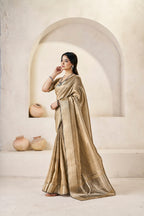 Designer Gold Zari With Soft Linen Cotton Silk Saree