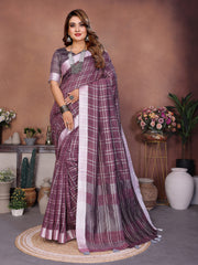 Linen Chex Weaving Saree with Jari Pallu