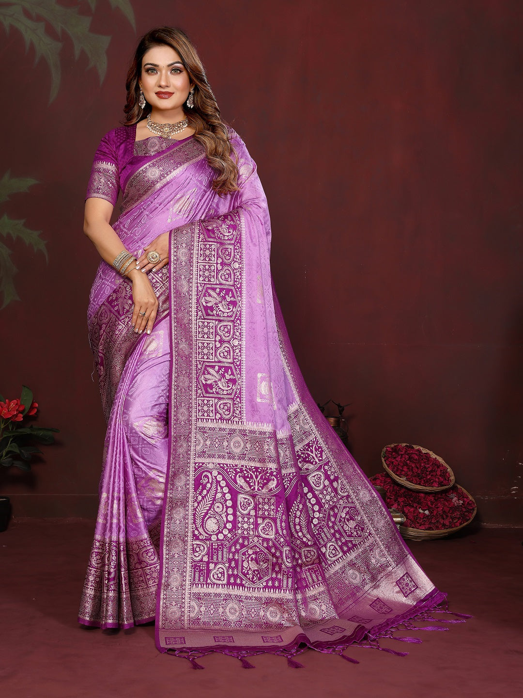 Rich Pallu and Contrast Border Satin Silk Saree