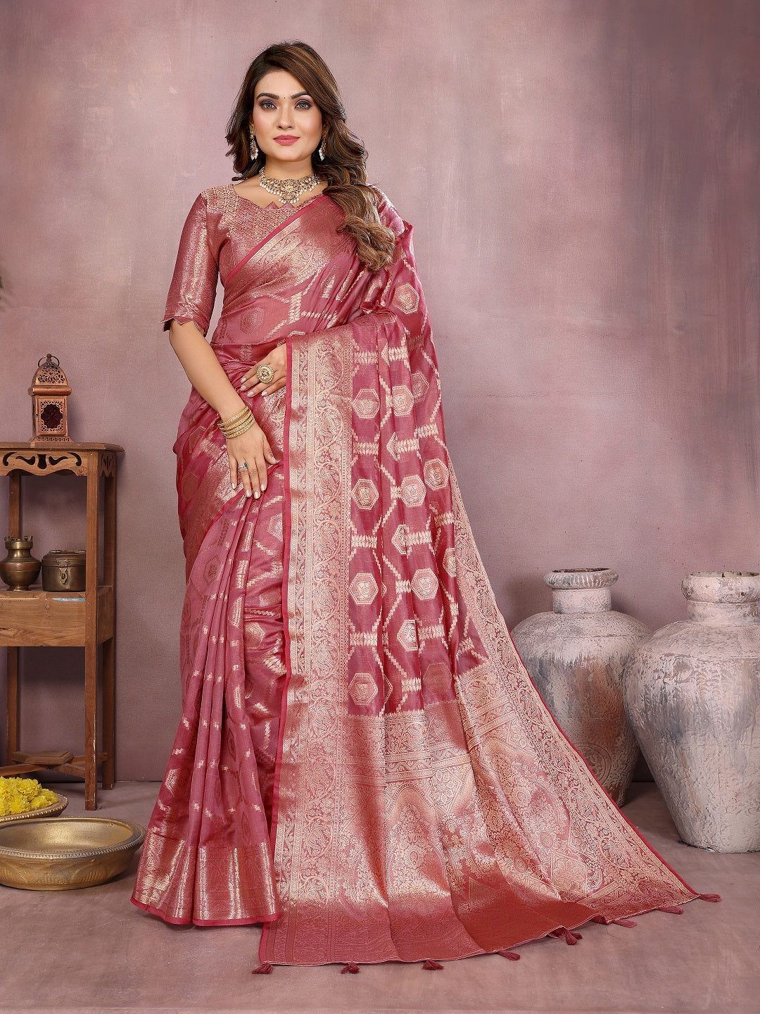 Traditional Banarasi Organza Saree with Intricate Butti Design