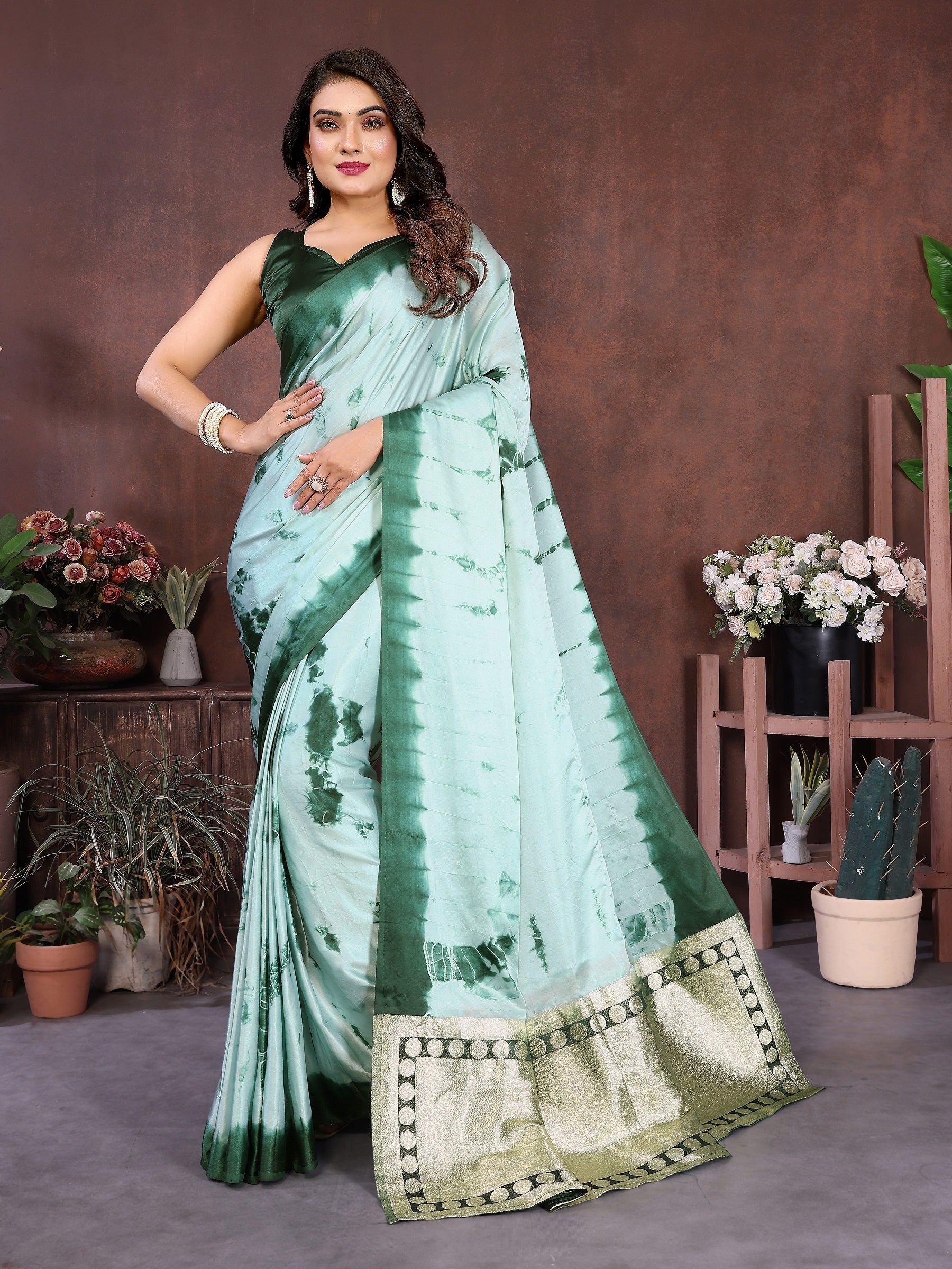 Lagdi Patta Pallu Soft Satin Silk Sibori Saree