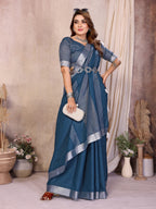Beauty Soft Linen Cotton Saree with Silver Zari Border