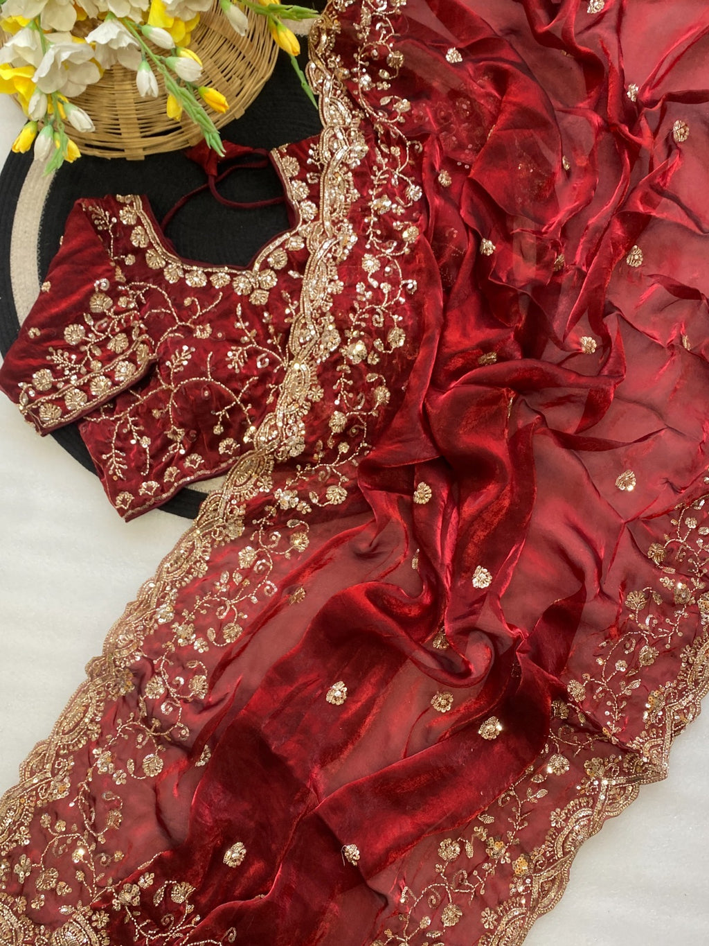 Premium Soft Fandy Satin Silk Saree with Cut Dana Work