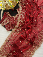Premium Soft Fandy Satin Silk Saree with Cut Dana Work