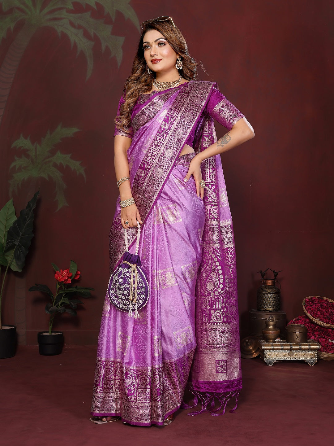 Rich Pallu and Contrast Border Satin Silk Saree