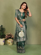 Zari Butta and Contrast Border Handloom Satin Silk Saree