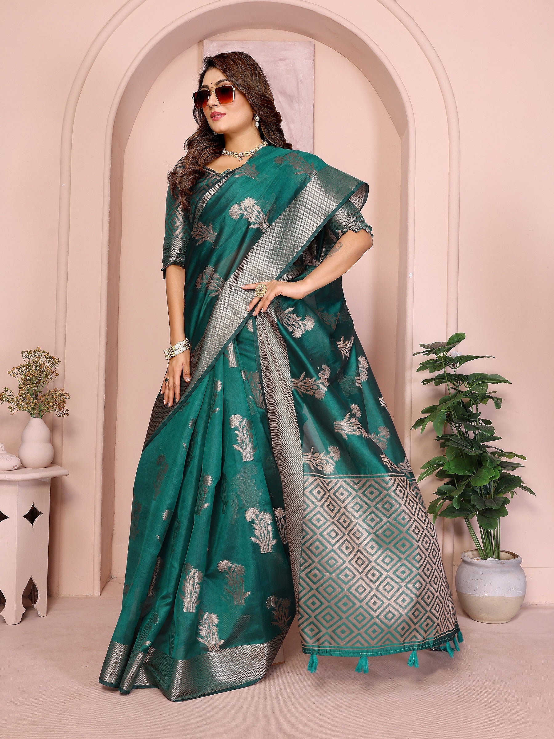 Soft Organza Silk Banarasi Saree with Butta Weaving
