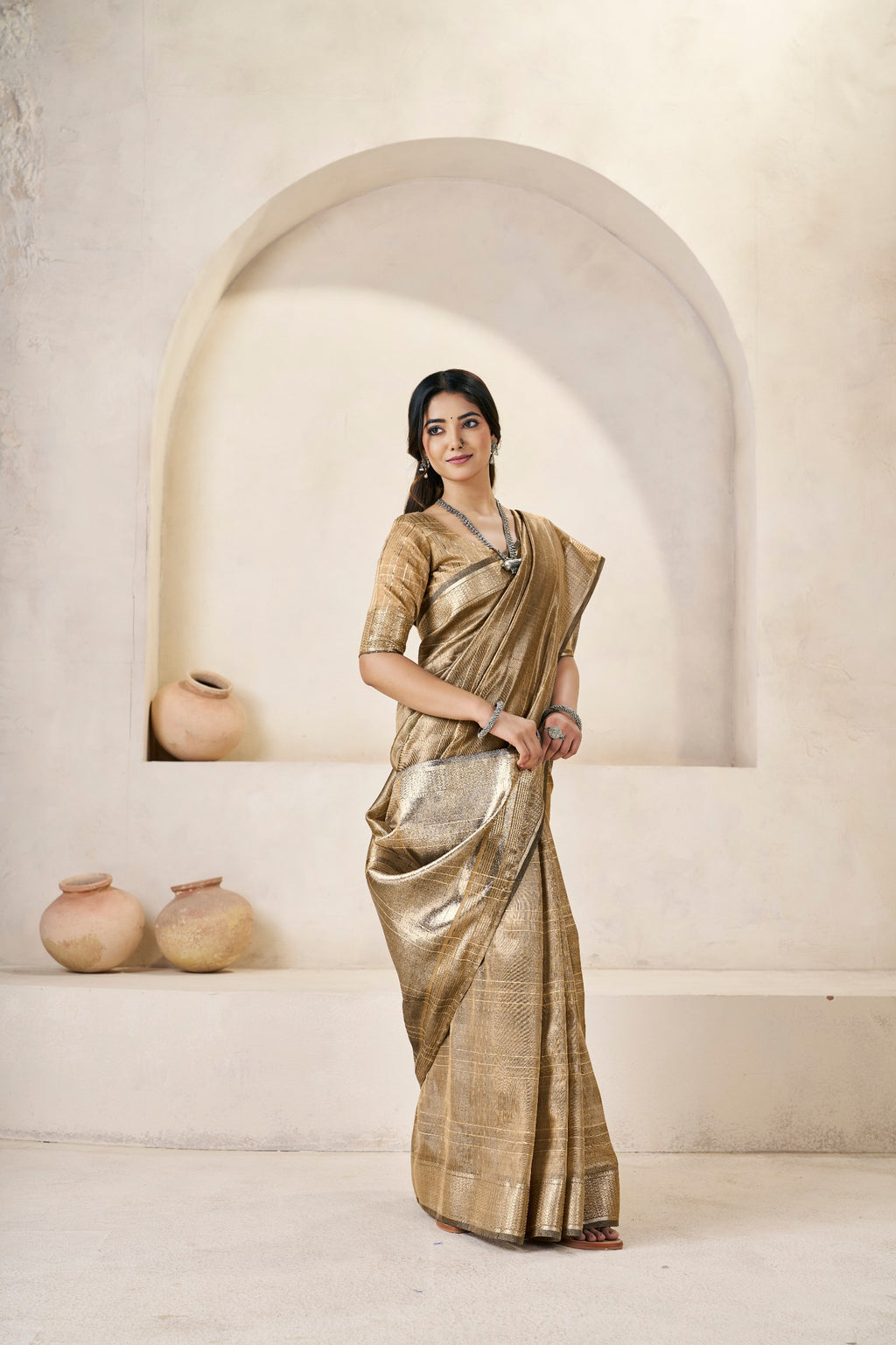Designer Gold Zari With Soft Linen Cotton Silk Saree
