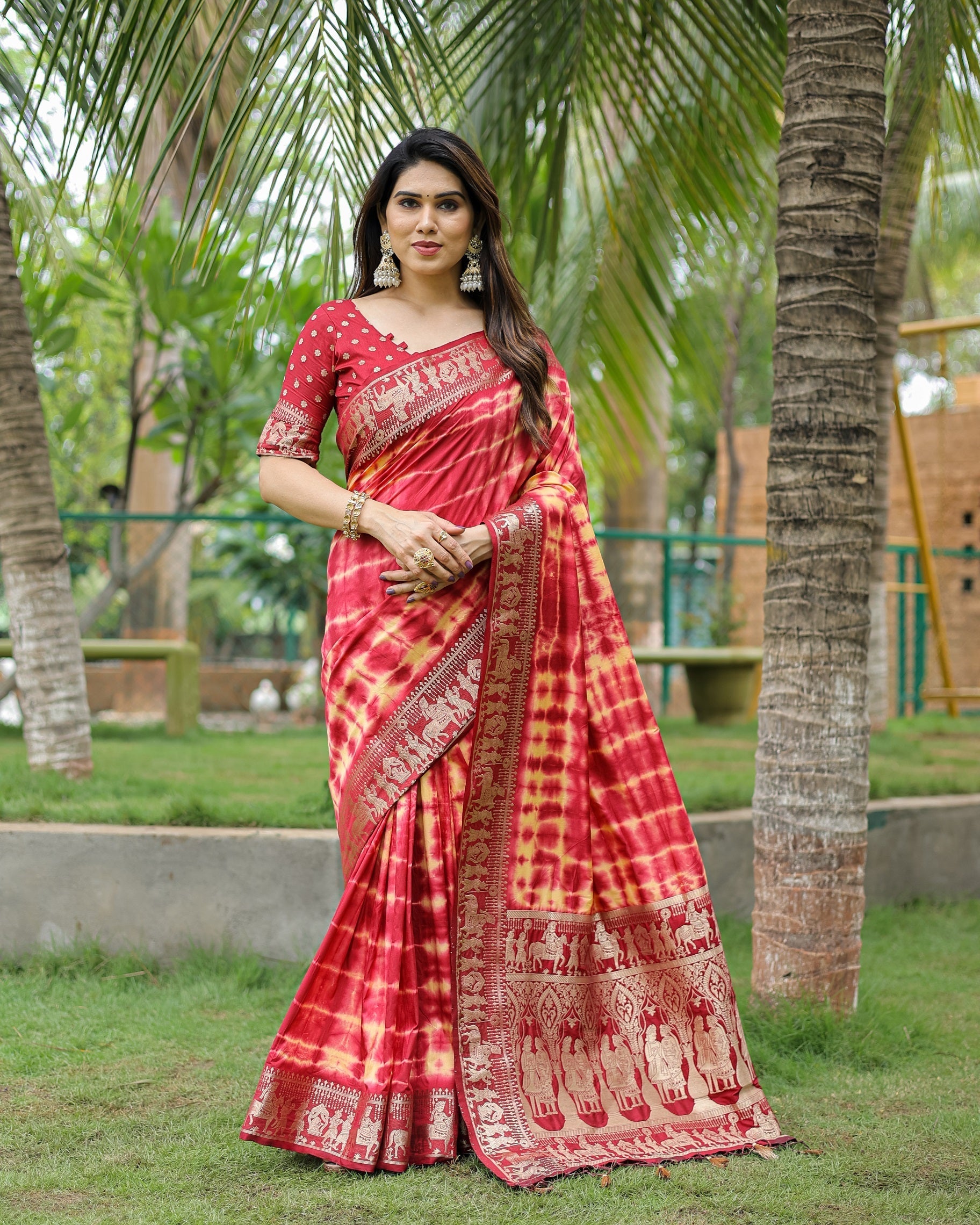 Soft Dola Silk Sibori Bandhej Saree with Zari Border