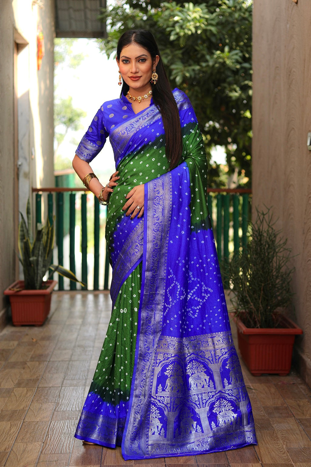 Pure Bandhej Silk Saree with Tissue Pallu