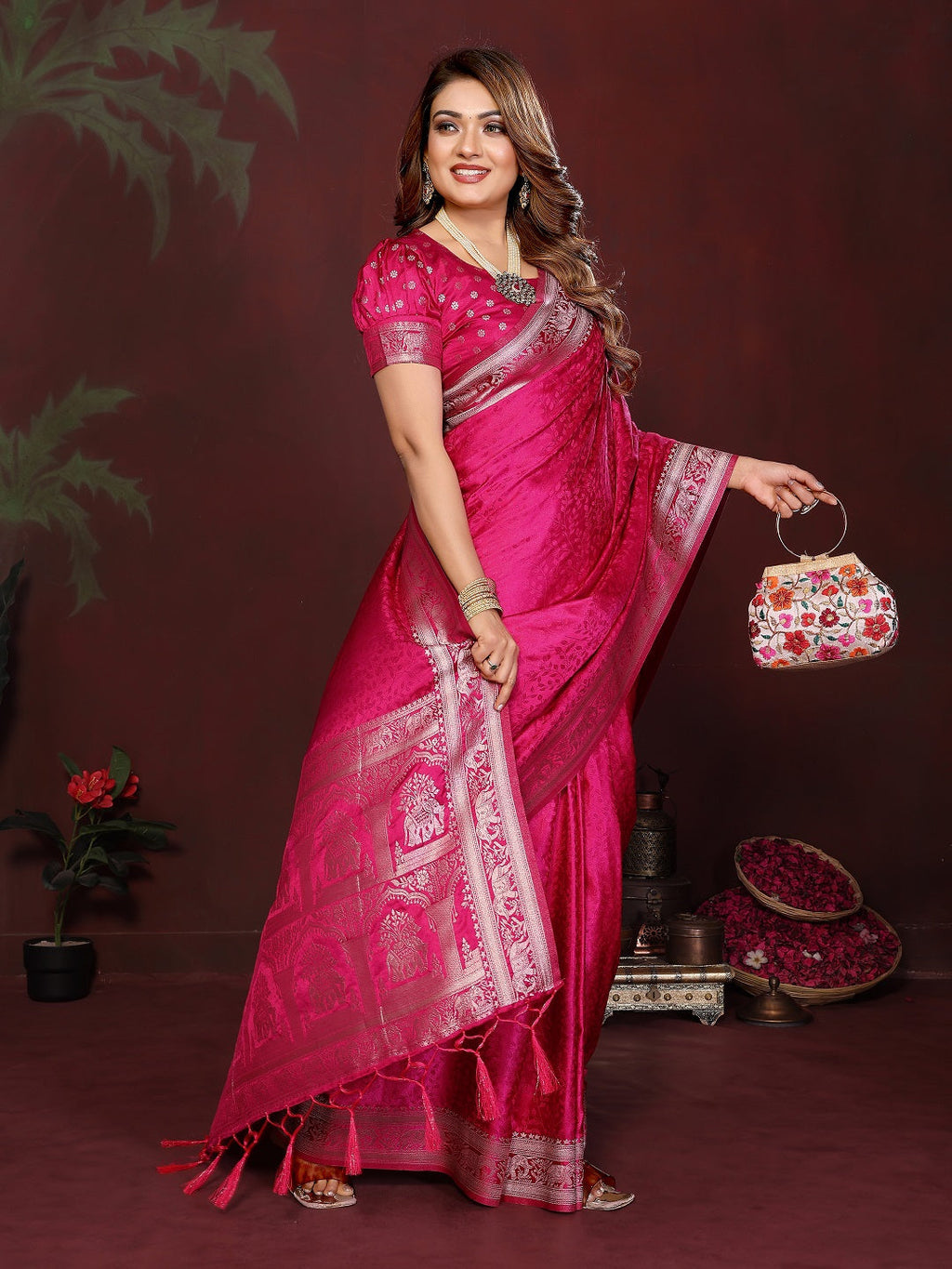 Luxury Soft Satin Silk Hand Dyed Gala Pallu Saree