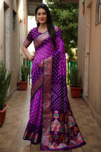 Pure Bandhej Silk Paithani Saree with Minakari Border