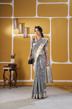 Premium Linen Cotton Silk Saree with Gold Zari Design