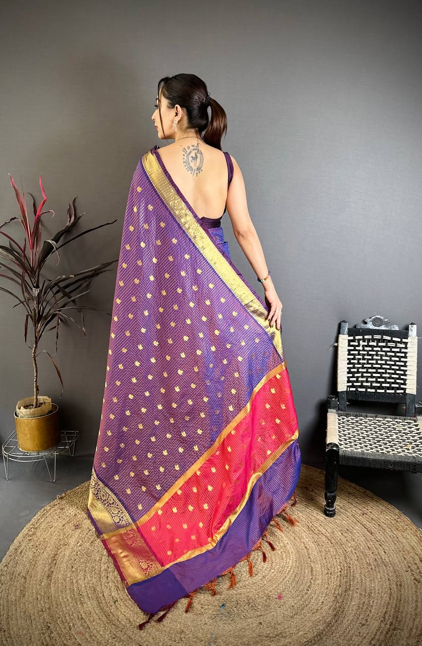 Banarasi Tissue Saree with Butti Weaving and Heavy Border