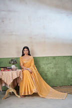 Party Wear Gold Zari Soft Linen Cotton Silk Saree