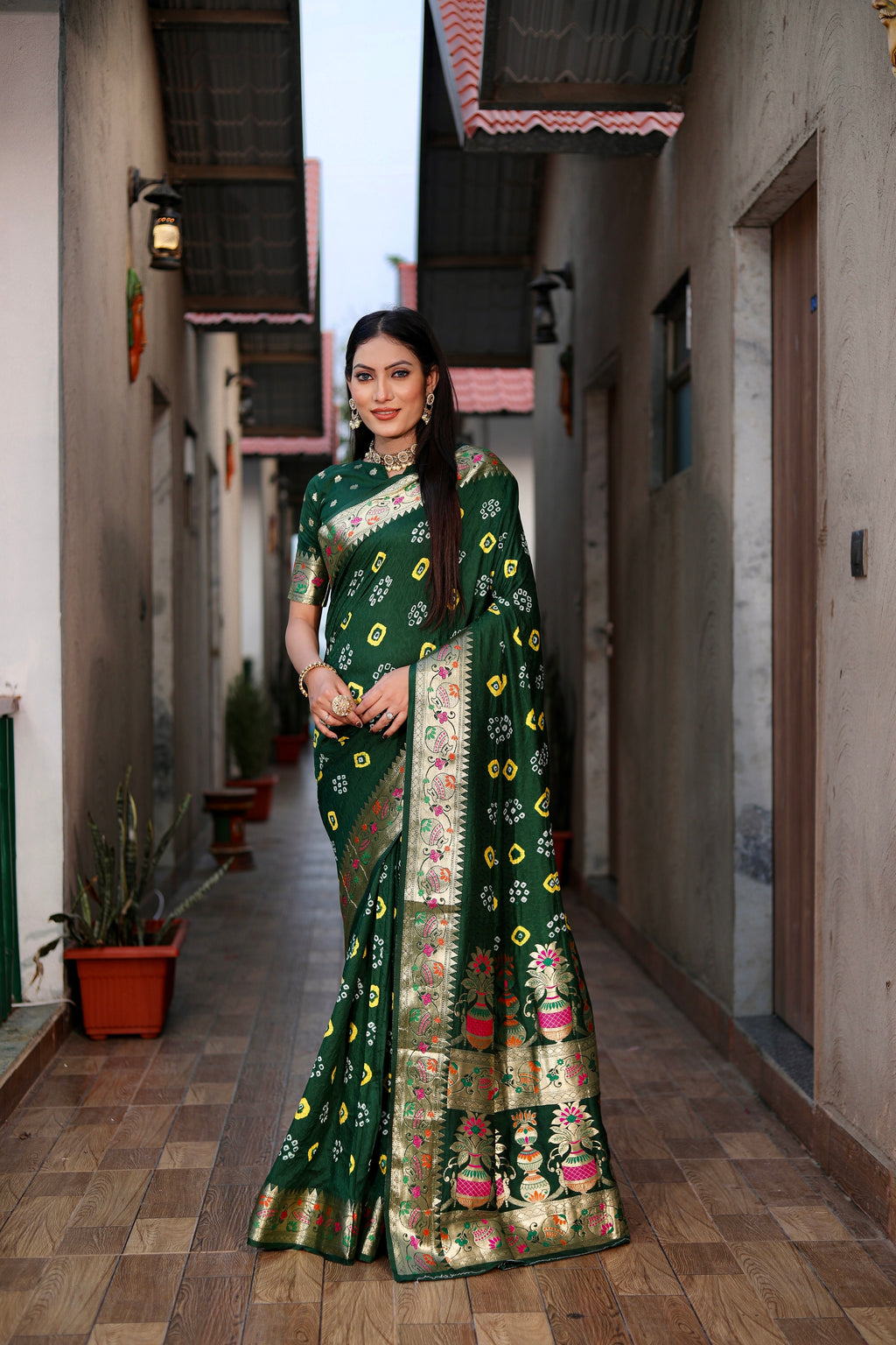 Pure Bandhej Silk Saree with Matka Border