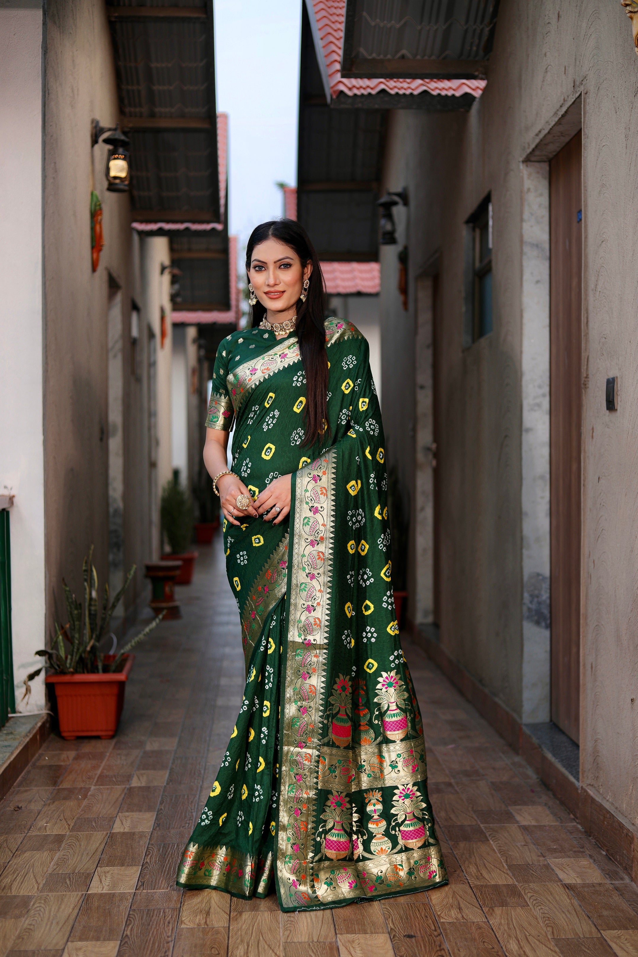 Pure Bandhej Silk Saree with Matka Border