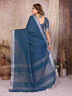 Beauty Soft Linen Cotton Saree with Silver Zari Border