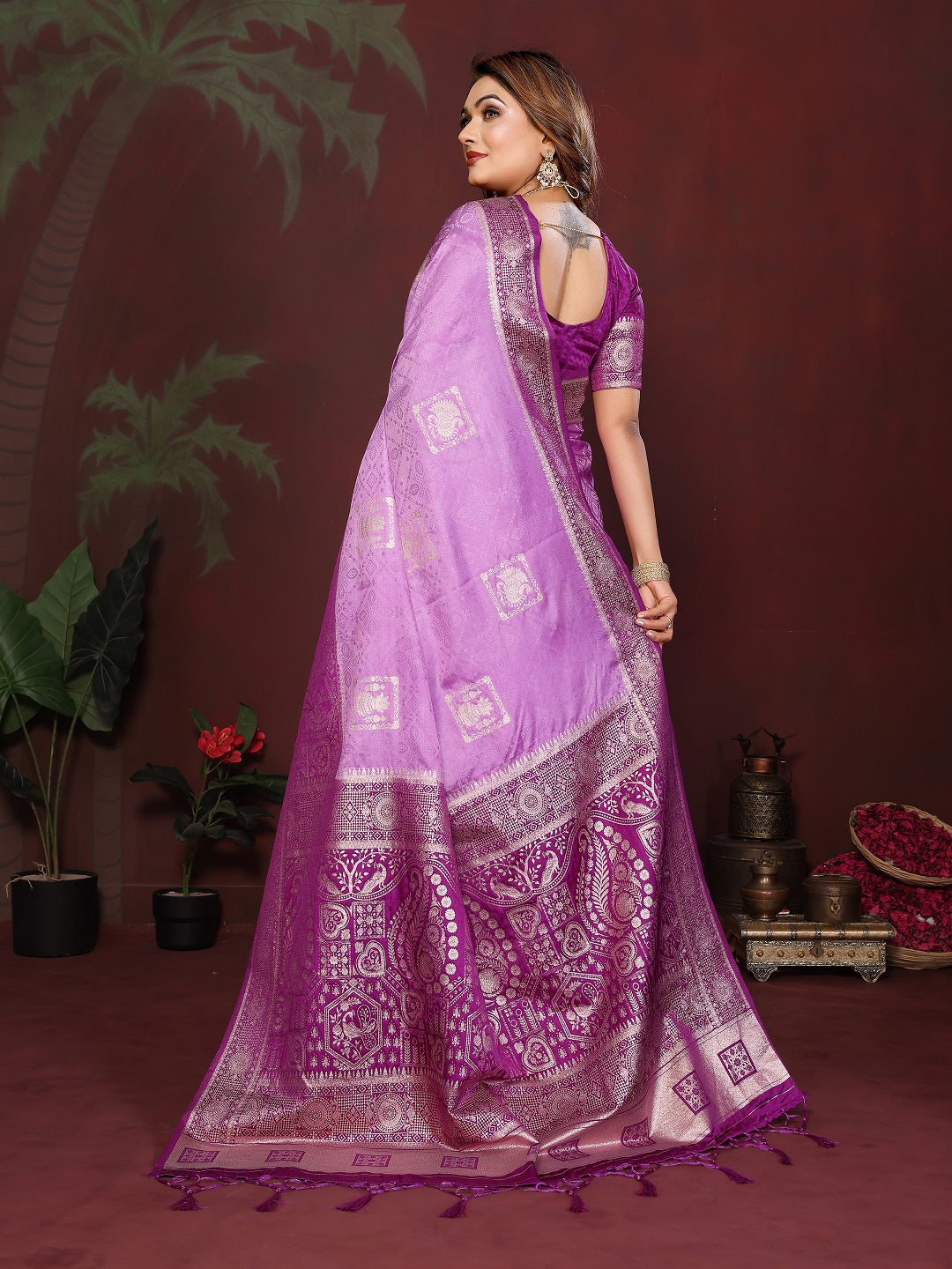 Rich Pallu and Contrast Border Satin Silk Saree