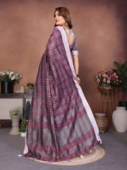 Linen Chex Weaving Saree with Jari Pallu
