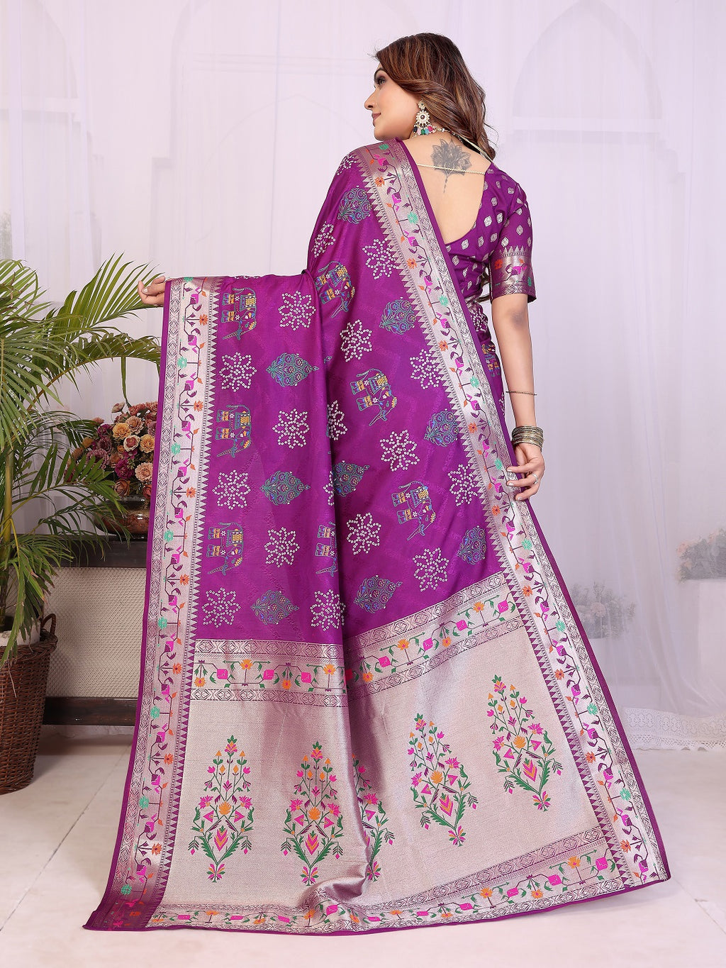 Dola Silk Bandhej Khadi Print Saree with Kanchi Border