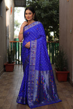 Dola Soft Silk Bandhej Paithani Saree with Zari Butti