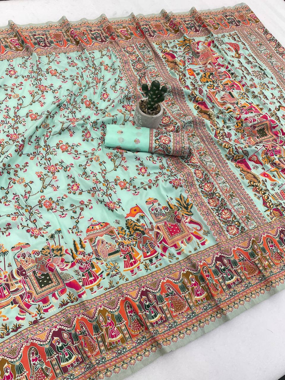 Pure Soft Pashmina Silk Saree with Kashmiri Woven Pallu