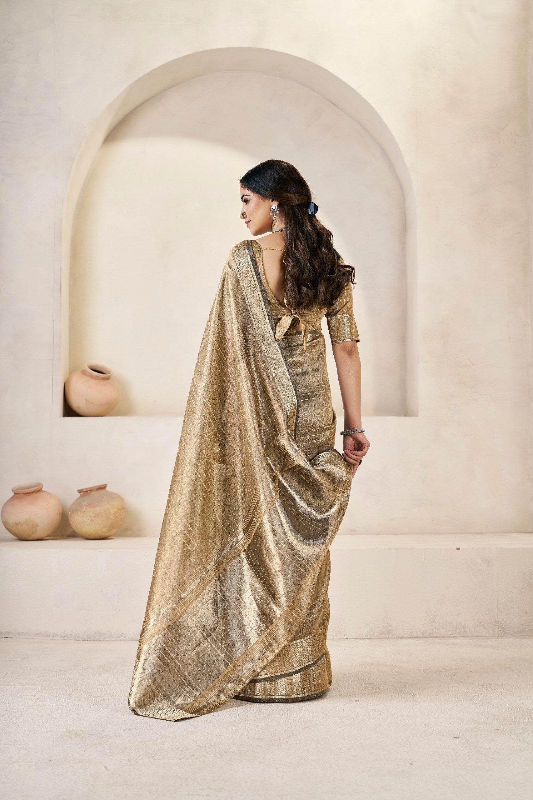 Designer Gold Zari With Soft Linen Cotton Silk Saree