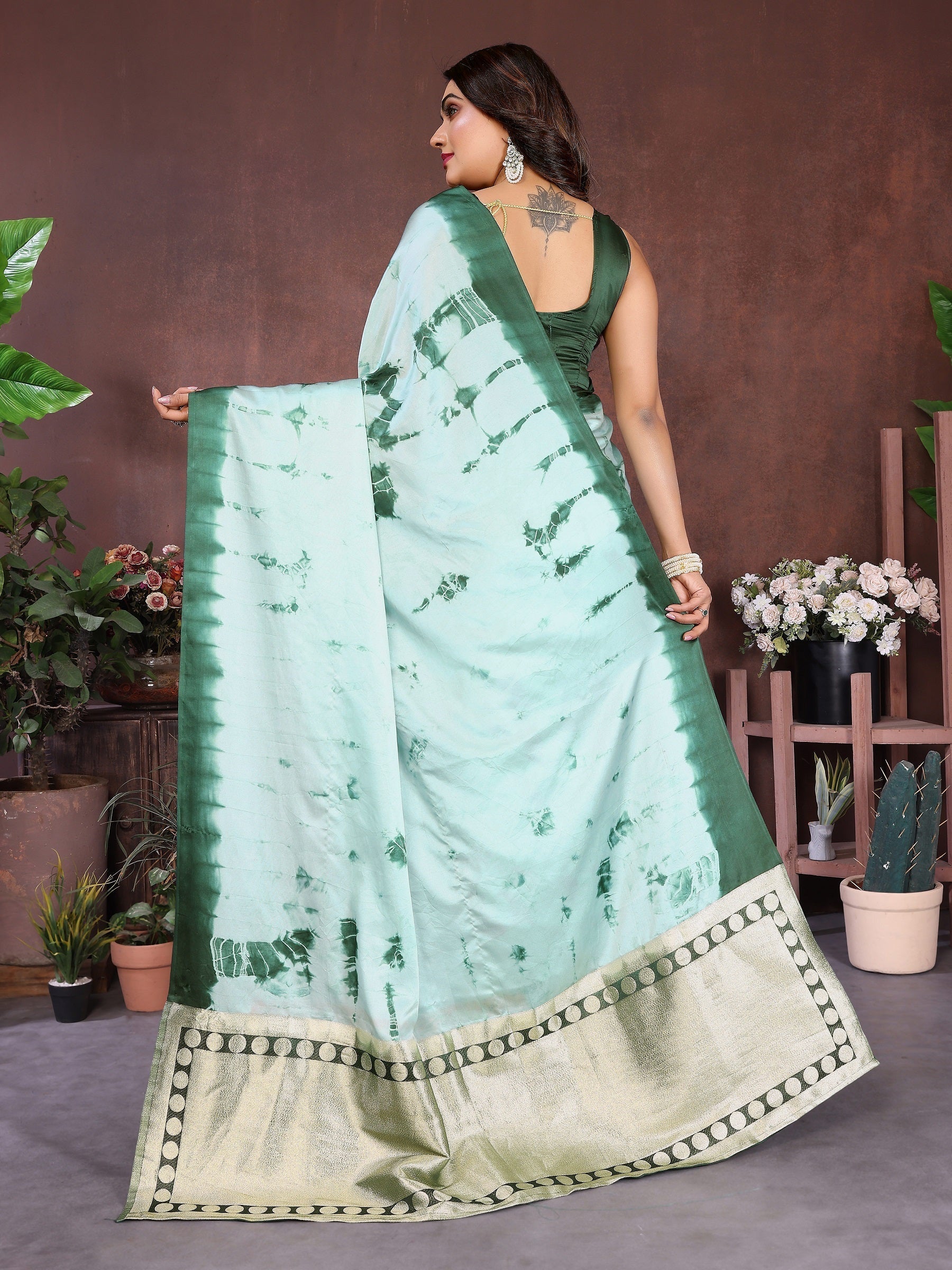 Lagdi Patta Pallu Soft Satin Silk Sibori Saree
