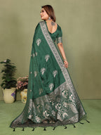 Zari Butta and Contrast Border Handloom Satin Silk Saree