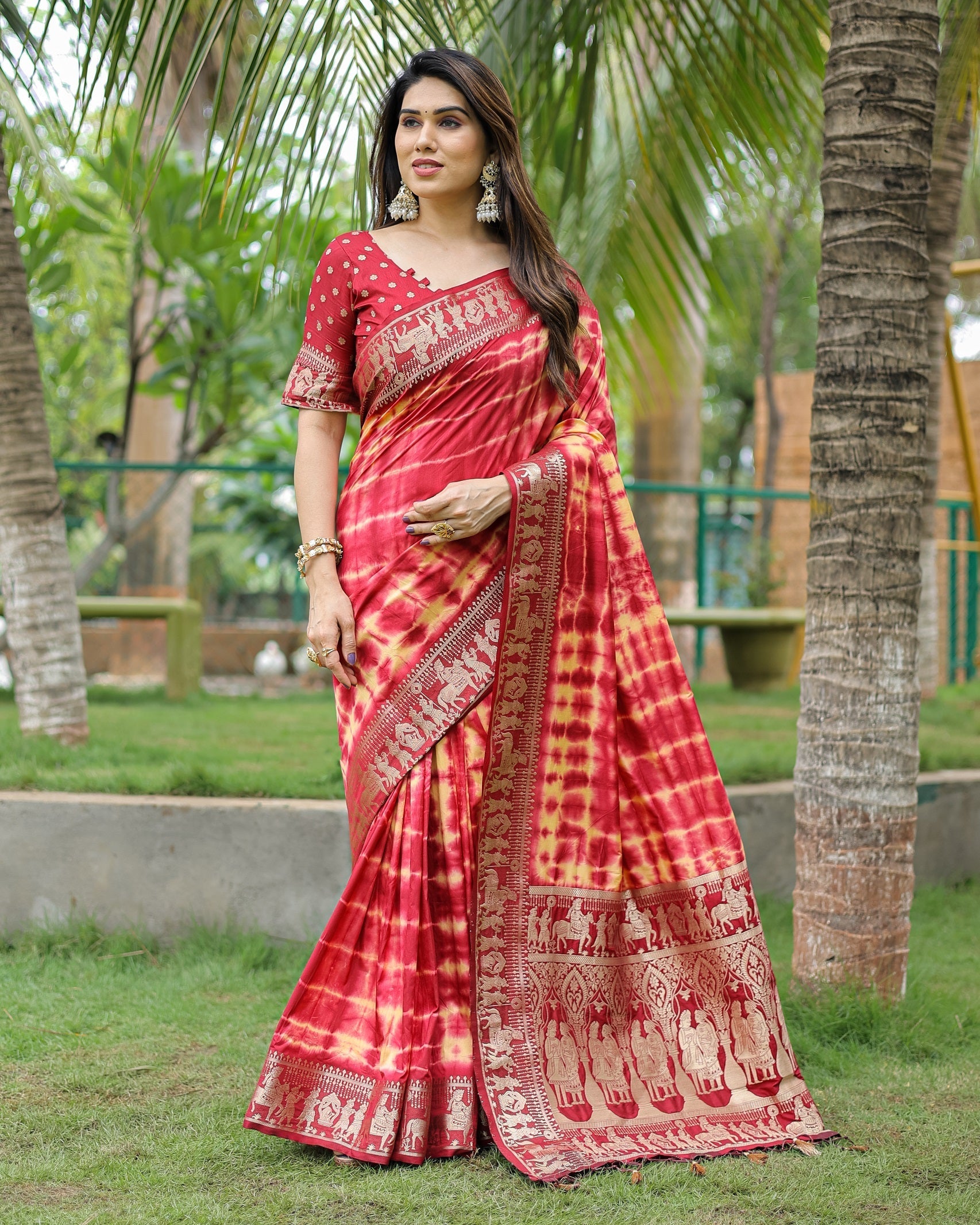 Soft Dola Silk Sibori Bandhej Saree with Zari Border