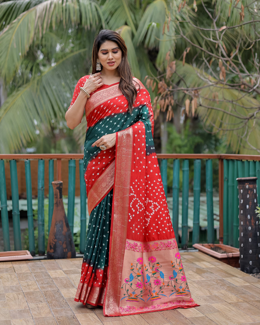 Dola Soft Silk Bandhej Paithani Saree