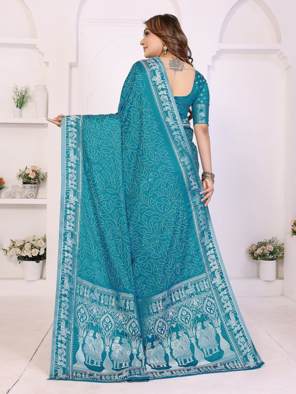 Kanchi Zari Border with Bandhej Print Saree
