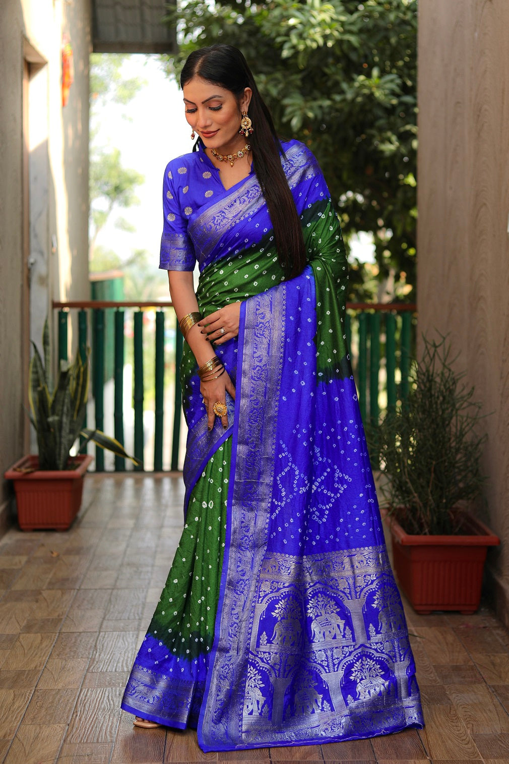 Pure Bandhej Silk Saree with Tissue Pallu