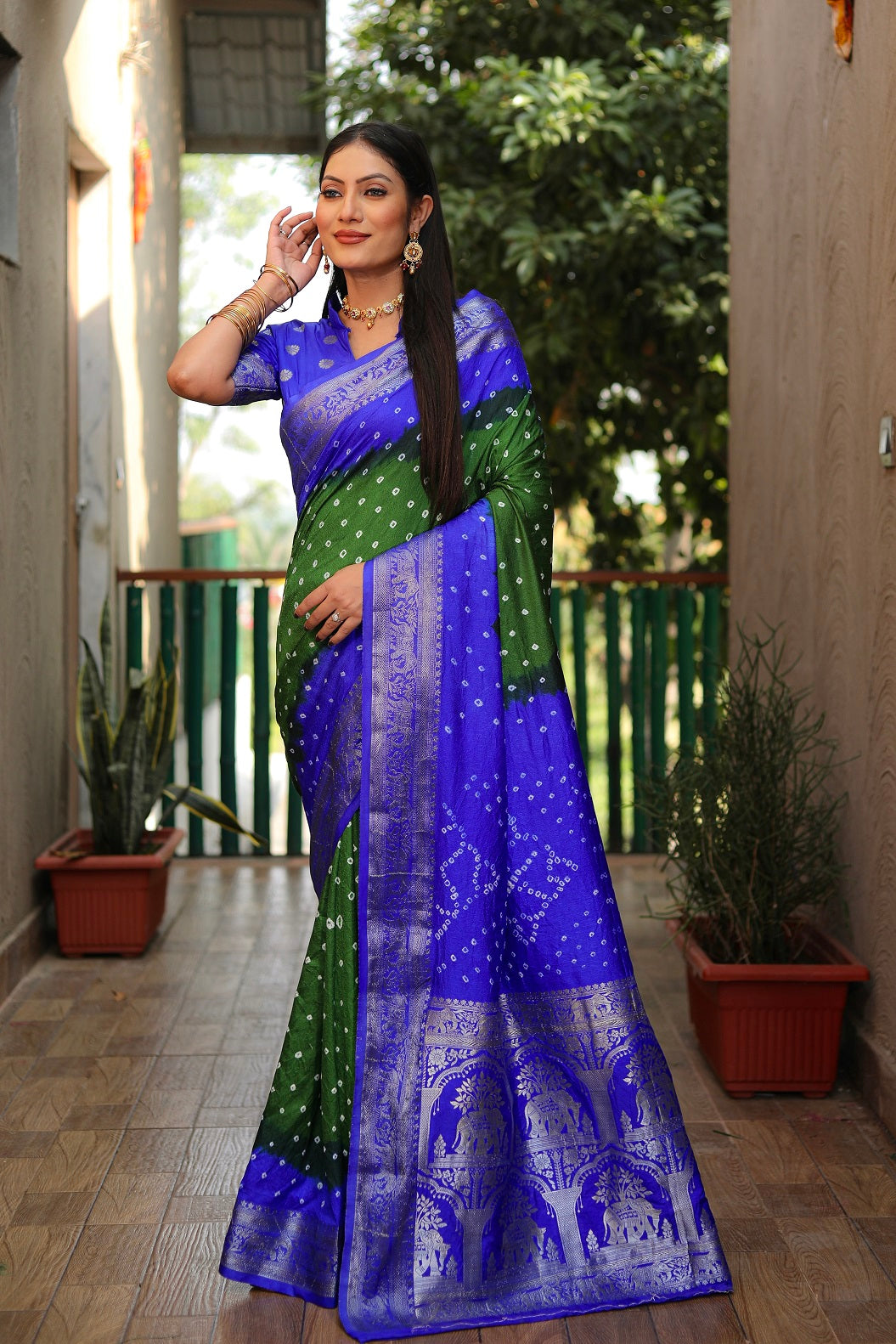 Pure Bandhej Silk Saree with Tissue Pallu