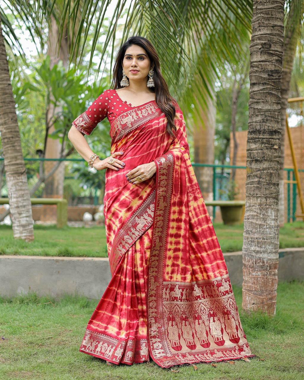 Soft Dola Silk Sibori Bandhej Saree with Zari Border