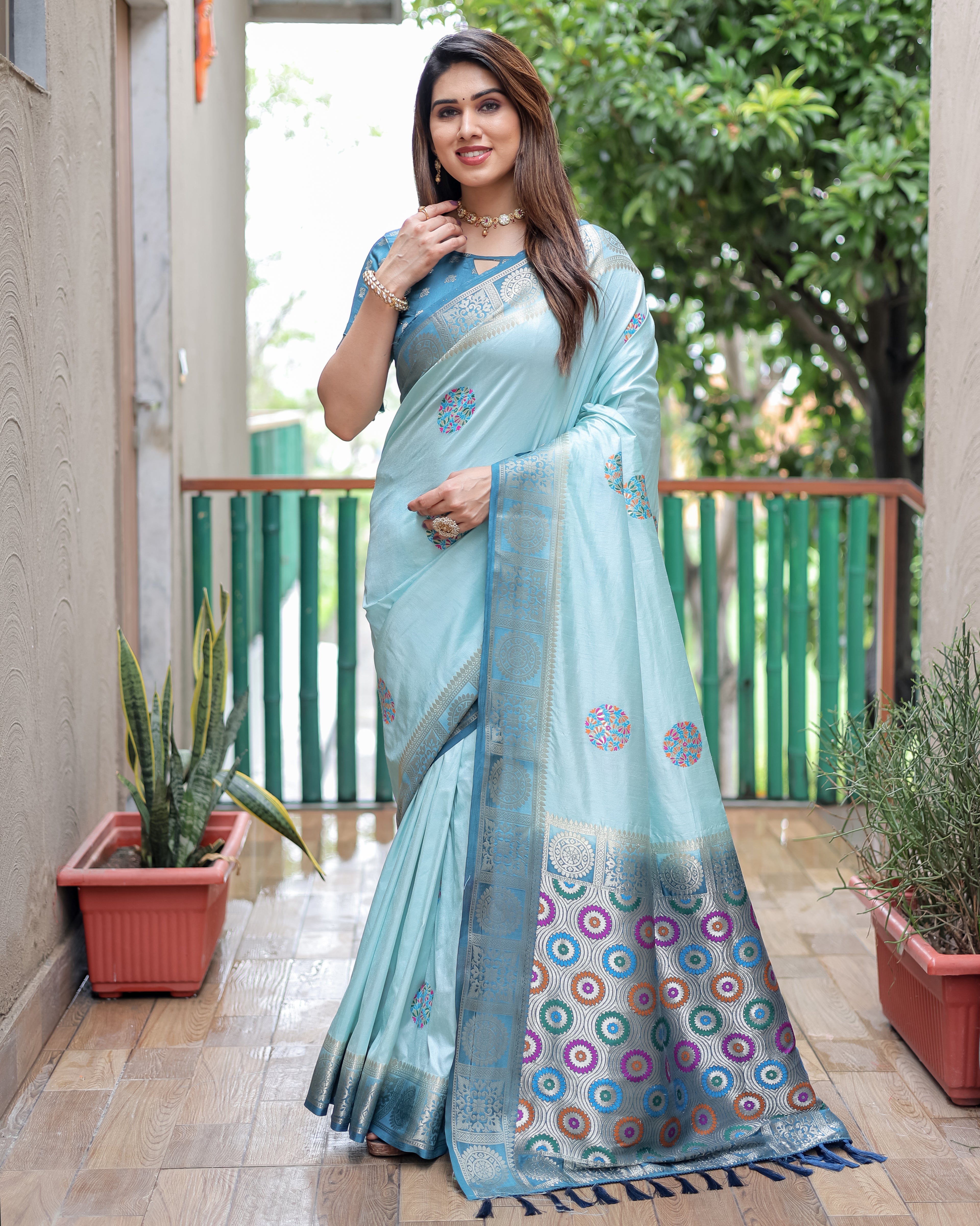 Dola Silk Saree with Contrast Border and Rich Pallu