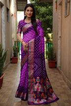 Pure Bandhej Silk Paithani Saree with Minakari Border