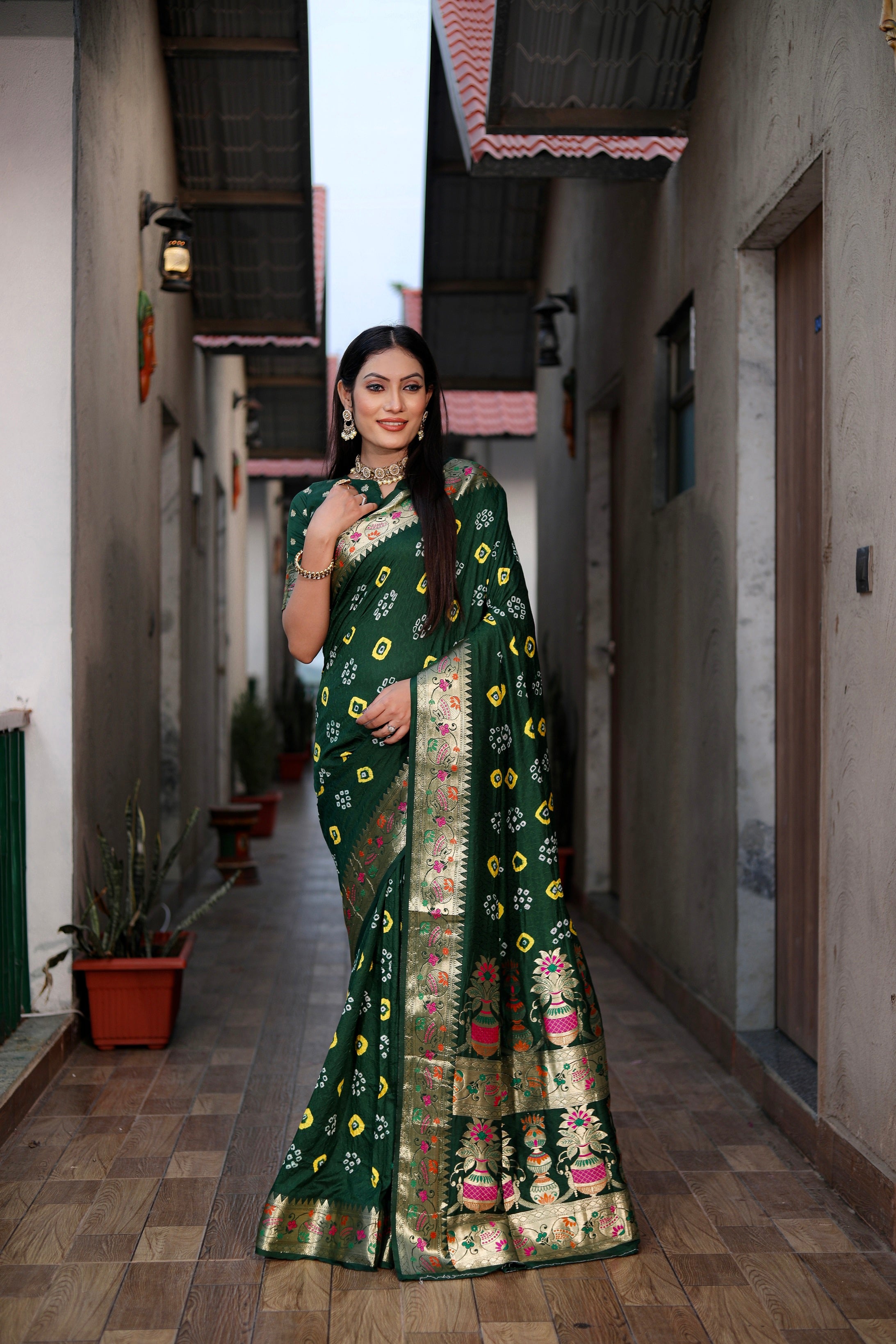 Pure Bandhej Silk Saree with Matka Border