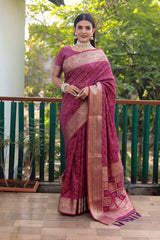 Lovely Silk Bandhej Wine Color Patola Sarees