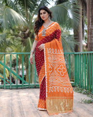 Adorable Bandhej Silk Saree Orange With Red Color Saree