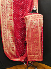 Unique Bandhej Kanjivaram Red Color Silk Saree