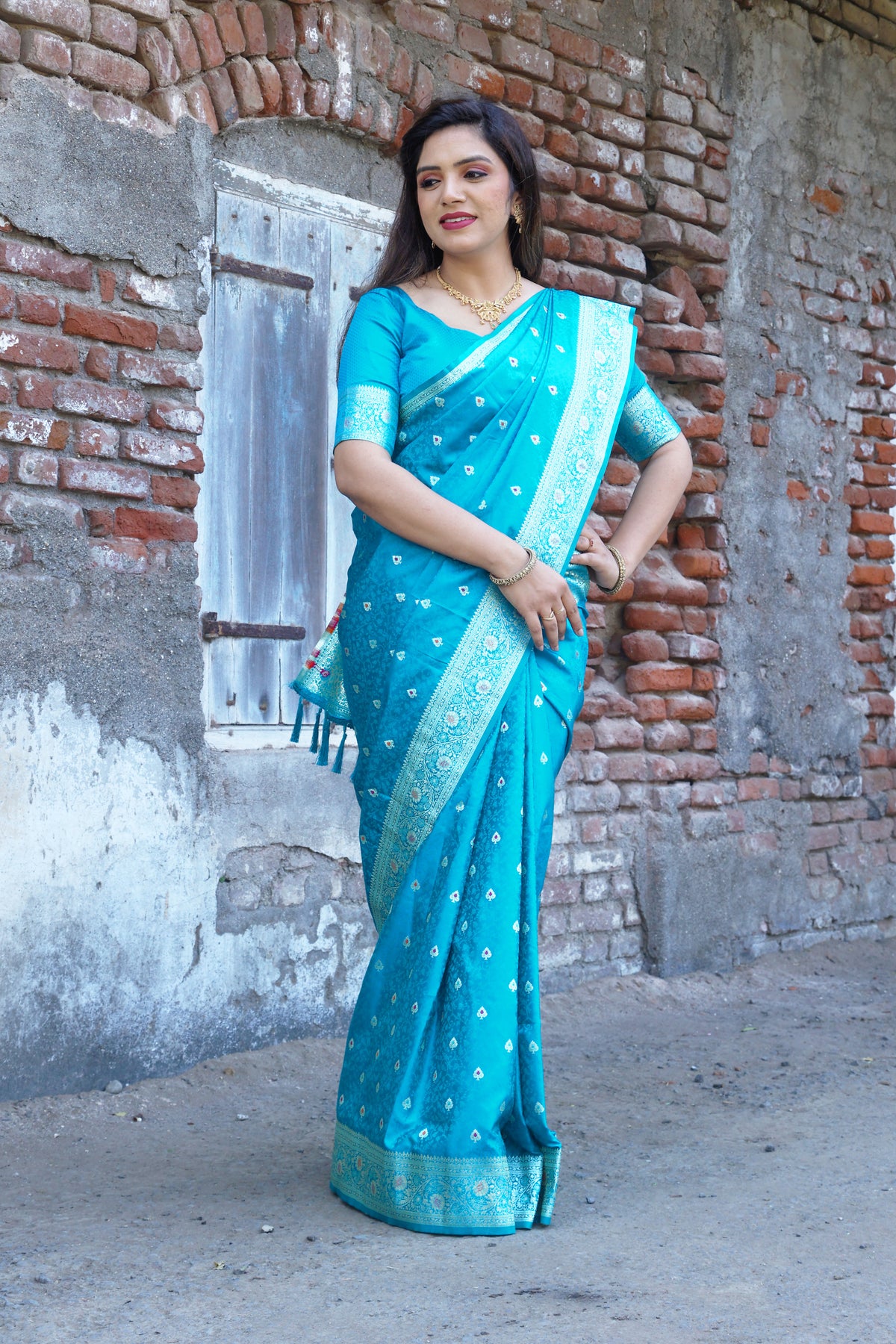 Beautiful Kanjivaram Soft Satin Sky Blue Silk Saree