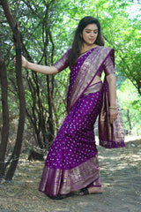 Precious Bandhej Kanjivaram Silk Purple Color Saree