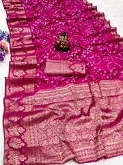 Daisy Kanjivaram Silk Saree Bandhani Pink Color Saree