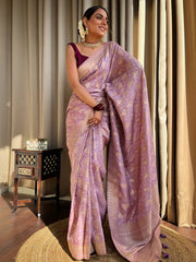 Trendy Jaquard Light Purple Color Silk Saree