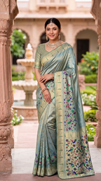 Tissue Silk Paithani Saree with Meenakari Pallu