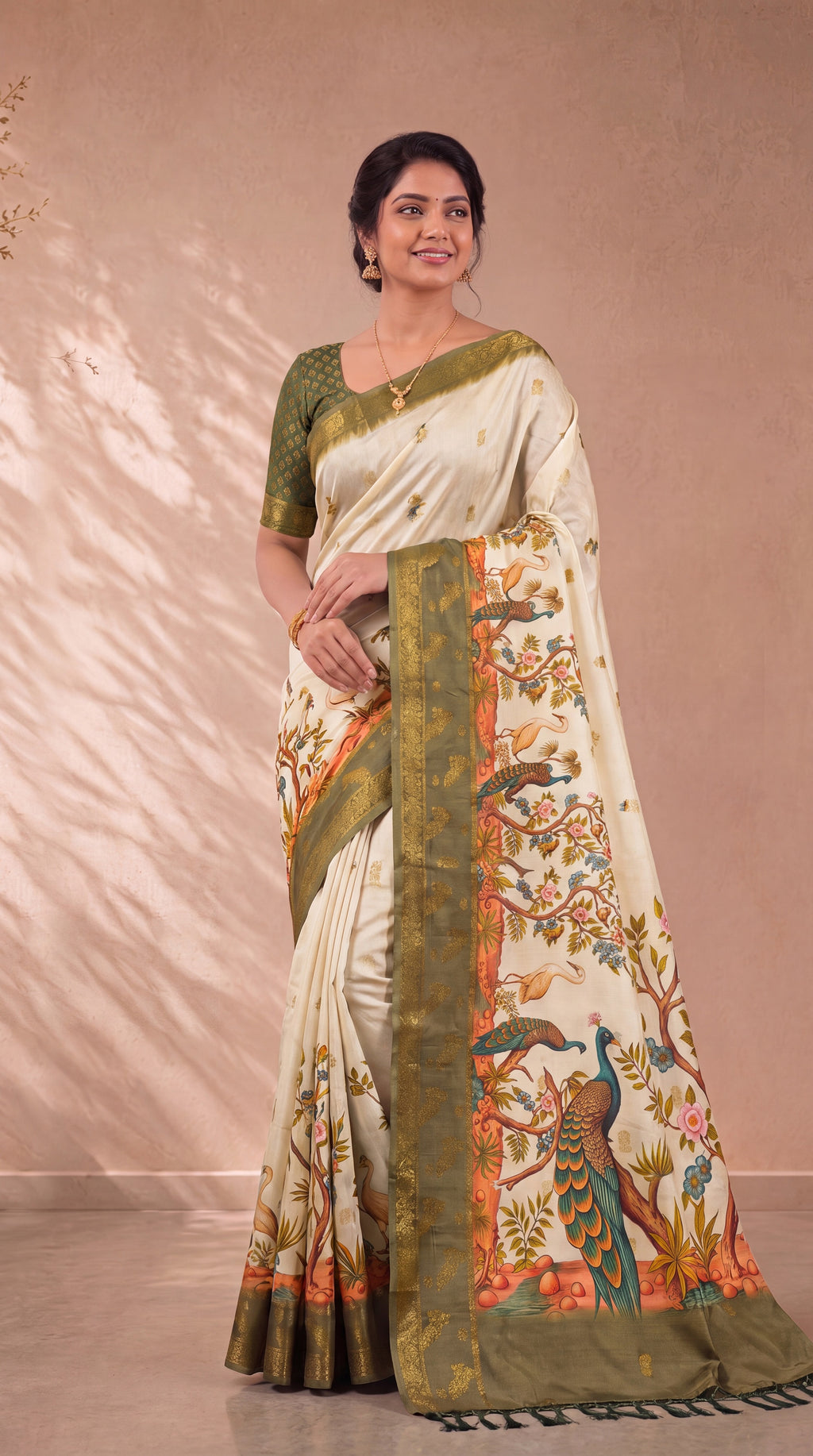 Digital Kalamkari Cotton Saree with Zari Border