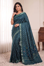 Bandhani Print Soft Silk Blend Saree with Rich Golden Zari Border